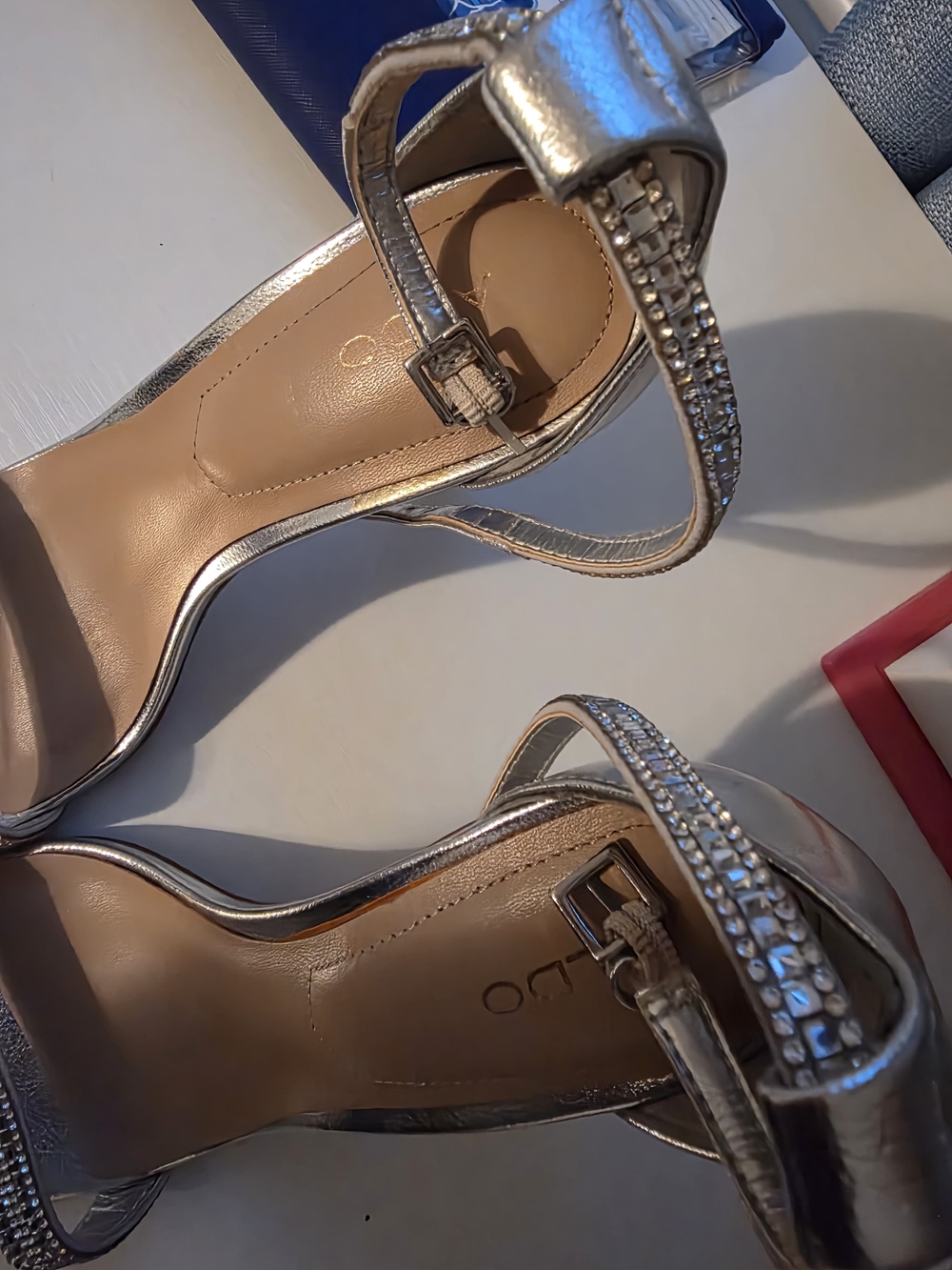 ALDO Silver Rhinestone Ankle-Strap Heels - Picture 2 of 6